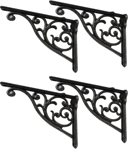 Miniatura 81 de Soportes de estante de 4 pulgadas, paquete de 4 soportes de pared de latón antiguo de alta resistencia, estantes decorativos de cocina victoriana