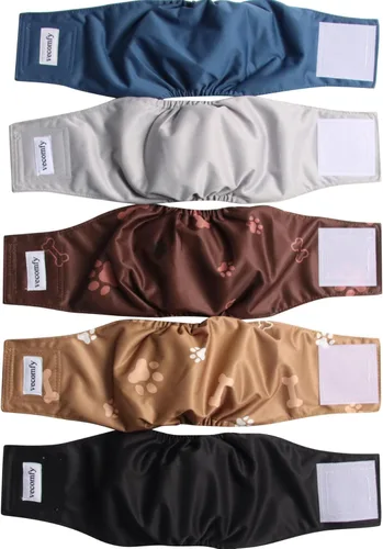 Miniatura 14 de Vecomfy Bandas para el vientre para perros machos (paquete de 5), pañales para perros pequeños lavables y reutilizables a prueba de fugas, envoltura