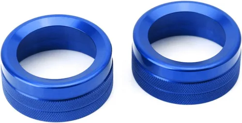 Miniatura 8 de iJDMTOY 2 cubiertas de anillo de aluminio deportivo azul con control de clima y radio para girador de volumen de radio compatibles con Porsche 2014