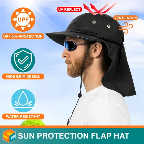 Miniatura 6 de SUN CUBE UPF50+ Sombrero de sol para hombres y mujeres con solapa para el cuello, ala ancha, protección UV, sombrero de safari para pesca