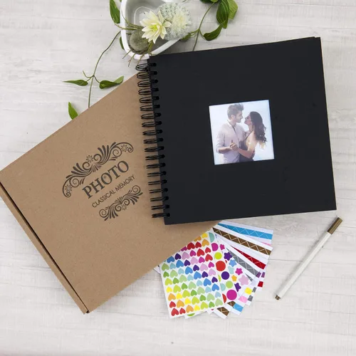 Miniatura 6 de Álbum de fotos para scrapbook DIY de 10 x 10 pulgadas con cubierta de diseño de ventana, 80 páginas, libro de recuerdos de papel artesanal para Negro