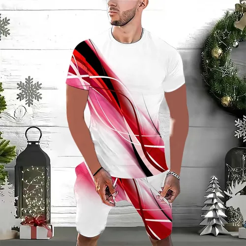 Miniatura 2 de SHENGXINY Conjunto de pantalones cortos de verano para hombre, estampado 3D, camisa de manga corta y pantalones cortos, traje deportivo de 2 piezas