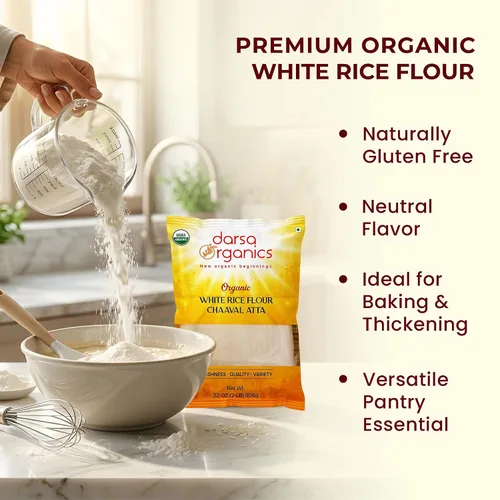Miniatura 3 de Darsa Organics Harina de arroz blanco – Orgánica premium, certificado por USDA, sin OMG, harina de arroz en polvo sin gluten para hornear y cocinar