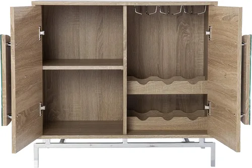 Miniatura 7 de SEI Furniture - Armario de bar Northdom con almacenamiento de vino - Diseño de transición, hierro natural y madera - Ideal para sala de estar, bar