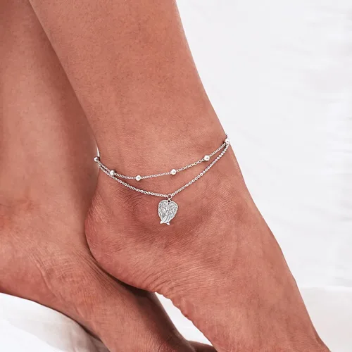 Miniatura 134 de CHIC & ARTSY Tobilleras delicadas de plata de ley S925 para verano, pulsera de tobillo ajustable multicapa para playa, joyería de pie para mujer