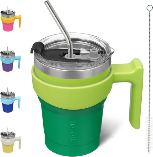 Miniatura 29 de BJPKPK Vaso con asa de acero inoxidable de 20 onzas, con aislamiento de doble pared, con tapa y pajita, color rosa claro A-rosa claro