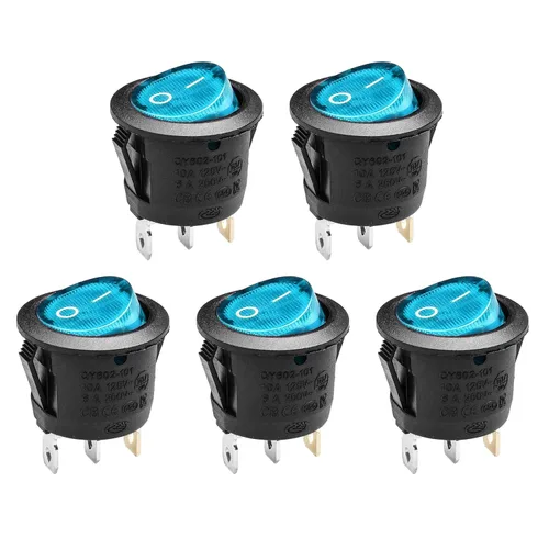 Miniatura 10 de KCD1 On/Off Pre-Wired 2-Pin 2-Position Snap 10A/125V, 6A/250V Round Boat Rocker Switch-5Pack