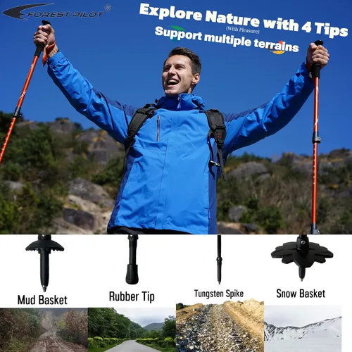 Miniatura 5 de FOREST PILOT Bastones de trekking – Aluminio ligero 7075 con cerradura abatible y accesorios todo terreno – Par de 2 bastones para senderismo