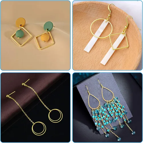 Miniatura 6 de 120 aros de aretes para la fabricación de joyas de bricolaje, hipoalergénicos con formas redondas, cuadradas, lágrimas, círculos, marco colgante