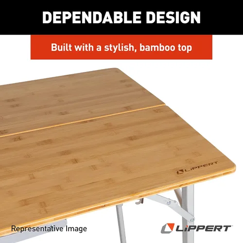 Miniatura 7 de Lippert - Mesa de campamento ajustable de bambú biplegable, superficie de mesa de 39-1/2" x 28-1/2" x 27-1/2", parte superior de madera lisa, patas