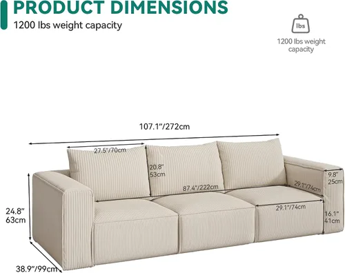 Miniatura 2 de YITAHOME Sofá seccional Cloud, sofá deshuesado, sofás seccionales para sala de estar Blanco lechoso