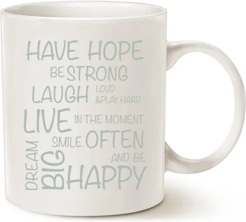 MAUAG Taza de café divertida e inspiradora, con tipografía motivacional "Have Hope Be Strong", taza de cerámica color blanco, 325 ml Varios colores