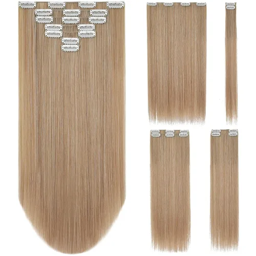 Miniatura 29 de SYXLCYGG Extensiones de cabello rubio, 2 unidades, extensiones de cabello con clip de 22 pulgadas, 5 onzas, lacio, sintético, esponjoso, rubio