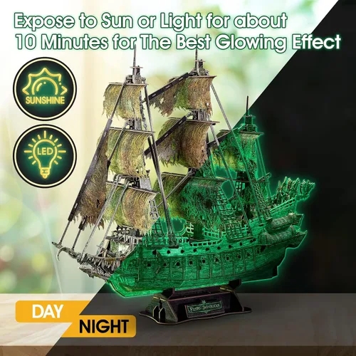Miniatura 3 de CubicFun Rompecabezas 3D modelo de barco holandés volador luminoso embrujado barco pirata DIY para adultos y niños, kits de construcción