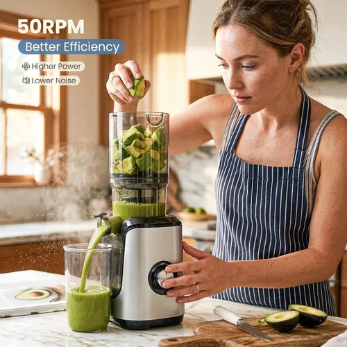 Miniatura 4 de DUMOS Máquinas exprimidoras de masticación, exprimidor de prensa en frío con canal de alimentación de 4.25 pulgadas de ancho, alto rendimiento