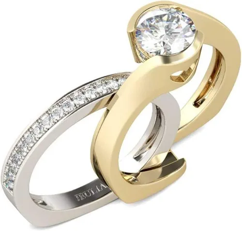 Miniatura 7 de Jeulia Anillo asimétrico de 2,5 quilates para mujer de corte redondo de diamantes de 14 quilates chapado en oro de 14 quilates anillos de compromiso