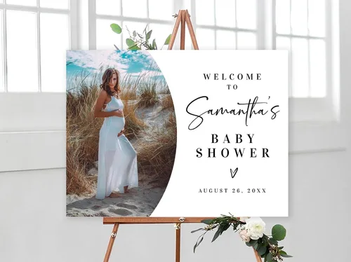 Miniatura 9 de Letrero de bienvenida con foto editable para baby shower, letrero moderno para baby shower, letrero con nombre personalizado para niño o niña