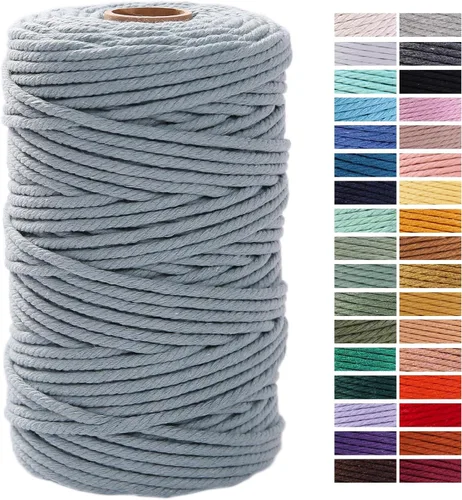 Miniatura 70 de Cuerda de Macramé Gris Claro 3mm x 109 Yardas, Cuerda de Algodón de Colores Cuerda para Manualidades Cuerda de Algodón Colorida para Colgar
