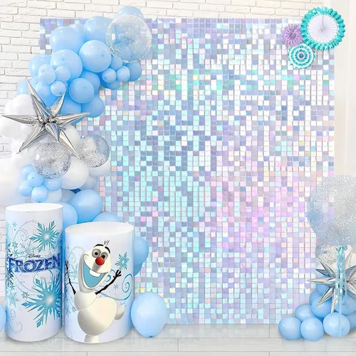 Miniatura 13 de 12 paneles cuadrados de lentejuelas brillantes para pared color azul claro (Baby Blue) telón de fondo decorativo para fiestas de bodas
