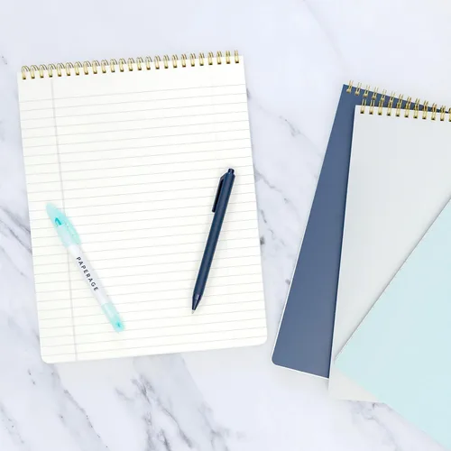 Miniatura 7 de PAPERAGE Cuaderno en espiral con tapa superior, paquete de 3, bloc de notas a rayas, (Gris claro/Azul marino/Verde salvia), 70 hojas (140 páginas)