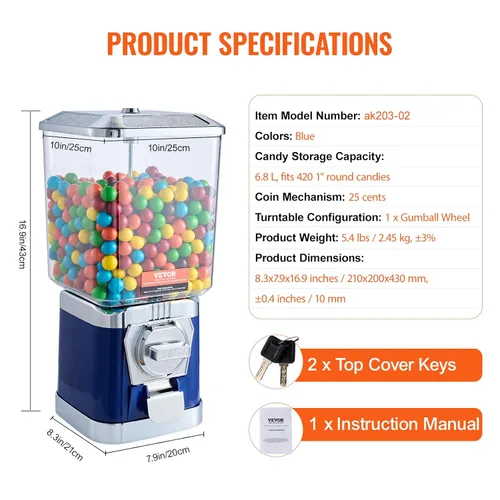 Miniatura 7 de VEVOR - Máquina expendedora de chicles para niños, de policarbonato, para tiendas de juegos, con monedas para cápsulas de juguete, bolas hinchables