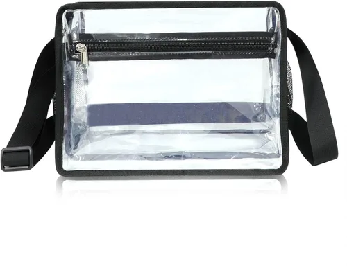 Miniatura 7 de Metaverse Bolsa cruzada transparente de doble bolsillo aprobada por el estadio, bolsa de mensajero transparente para hombres y mujeres, trabajo