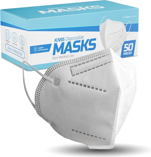 Lyka Distribution KN95 Face Masks - 50 Pack - 5 Layer Protection Breathable KN95 Face Mask with Comfortable Elastic Ear Loop Blanco