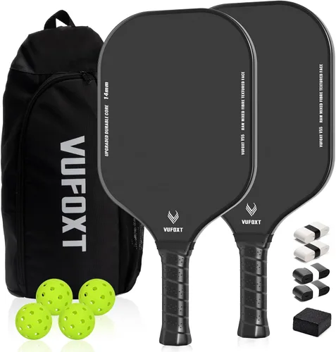 Pickleball Paddles Set of 2/4, USAPA Approved Carbon Fiber Surface Pickle Ball Set - 14mm PP Honeycomb Core of Lightweight Pickleball Rackets Juego