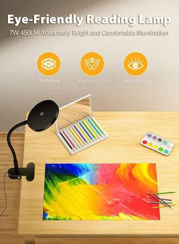 Miniatura 5 de Luces de lectura infinitas regulables para libros en cabecero de cama, lámpara de lectura con clip de control táctil de 450 lúmenes, cuidado