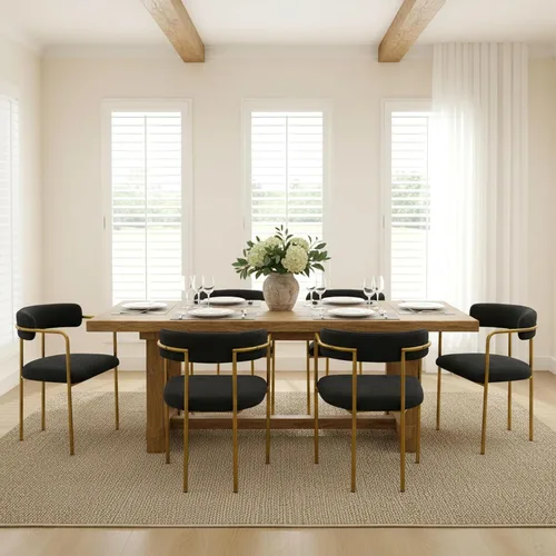 Miniatura 3 de Boucle - Juego de 4 sillas de comedor con brazos, modernas sillas de comedor tapizadas de mediados de siglo para cocina y comedor, respaldo curvo