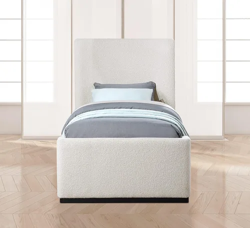 Miniatura 5 de Meridian Furniture OliverCream-T Colección Oliver Modern Cama individual tapizada de tela boucle contemporánea con acabado de cepillo de alambre