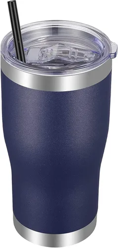 Miniatura 21 de VEGOND Vaso de acero inoxidable de 20 onzas con tapa y pajita, aislado al vacío, taza de café de viaje de doble pared (negro, paquete de 6)