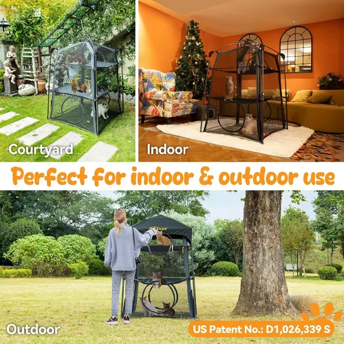 Miniatura 6 de Cerca para Gatos con Torre y Tienda de Campaña para Gatito y Gato para Interior y Exterior, Jaula para Gatos de 3 Niveles Interior, X-Grande Catio