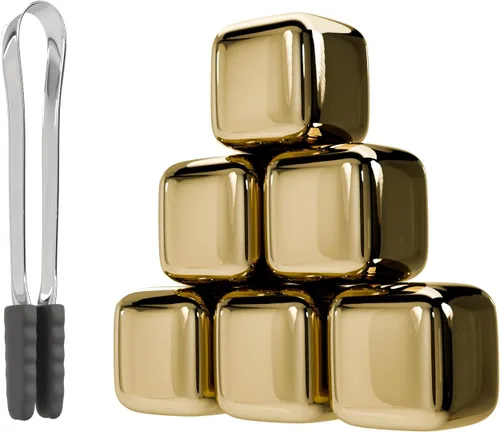 ShanSon Enfriadores de vino, cubos de hielo de metal, 6 unidades, piedras de whisky de acero inoxidable, reutilizables, piedras de whisky para