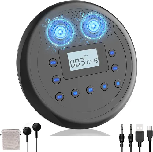 MONODEAL Reproductor de CD portátil recargable con altavoces incorporados, reproductor de CD para coche y uso personal, reproductor anti-salto con