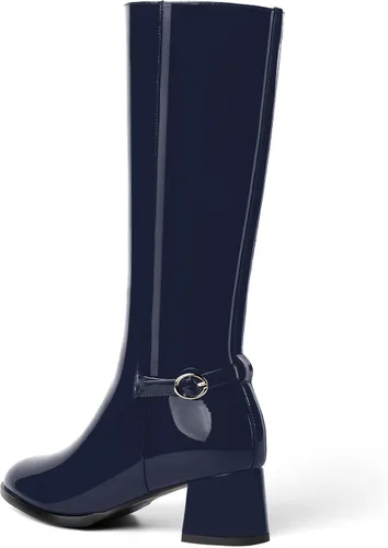 Miniatura 7 de SKYSTERRY Botas altas hasta la rodilla de tacón bajo con cremallera y puntera redonda para mujer de 2 pulgadas