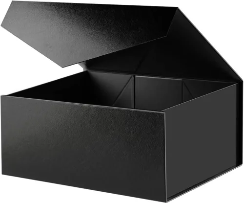BLK&WH Caja de regalo de 9 x 6.5 x 3.8 pulgadas, caja de regalo negra, caja de padrino, caja plegable con tapa de cierre magnético para embalaje de