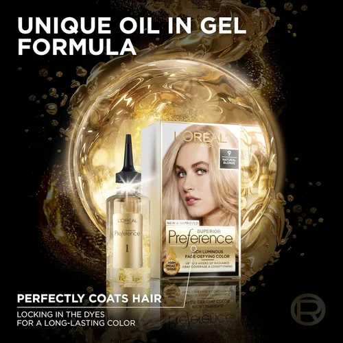 Miniatura 47 de L'Oreal Paris Superior Preference - Tinte permanente luminoso que desafía la decoloración, tinte para el cabello hasta 9 semanas de resplandor, 09
