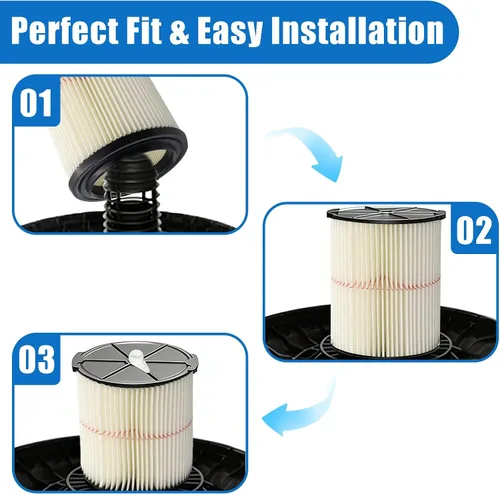 Miniatura 5 de 1 paquete de filtro de cartucho húmedo/seco de repuesto para aspiradora Craftsman 9-17816, compatible con aspiradoras de 5 galones y más grandes