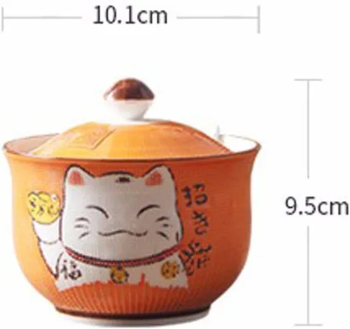 Miniatura 2 de Cerámica japonesa Maneki Neko Lucky Cat Azúcar Sal Pimienta Tarro de almacenamiento con tapa y cuchara Púrpura