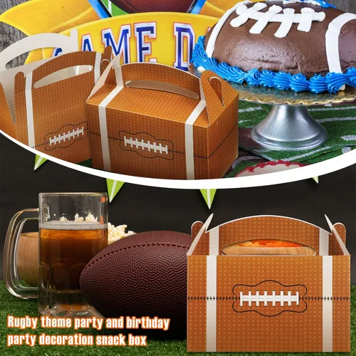 Miniatura 5 de Marspark 30 cajas de golosinas de fútbol, decoraciones de fiesta de fútbol, rugby, bocadillos, cajas de almuerzo marrones con asas, suministros