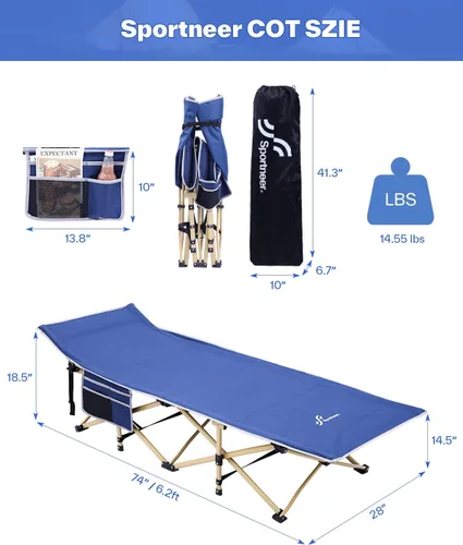 Miniatura 2 de Sportneer Catre de camping: Catres de camping de doble capa Oxford 1200D para adultos - Catres plegables resistentes para camping, tienda