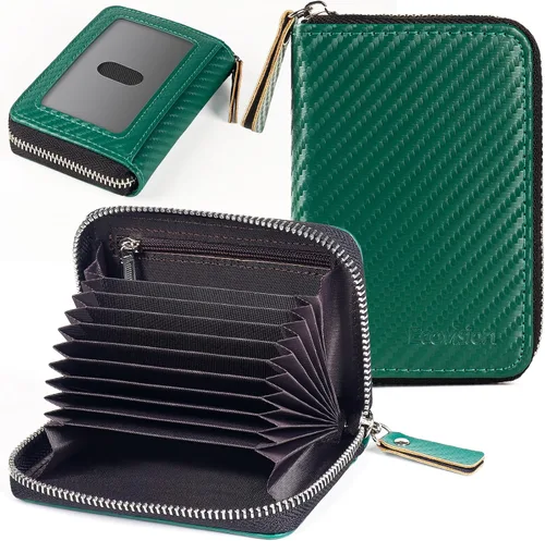 Miniatura 9 de Tarjetero RFID para tarjetas de crédito, cartera pequeña con cremallera de acordeón, estuche organizador de tarjetas para mujeres y hombres