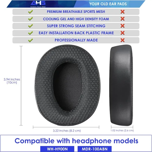 Miniatura 3 de AHG Accessory House Global Cool Gel - Almohadillas de repuesto WH-H900N / MDR-100ABN para los oídos, compatibles con auriculares Sony WH-H900N