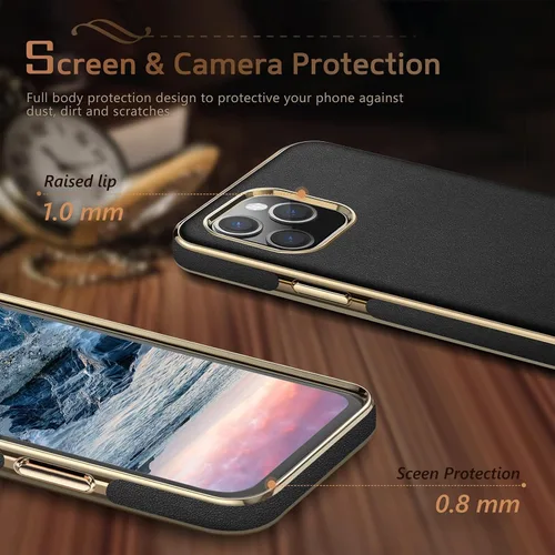 Miniatura 3 de LOHASIC Funda para iPhone 12/12 Pro para hombre, cuero de lujo, delgada, clásica, agarre suave, a prueba de golpes, protección de cuerpo completo