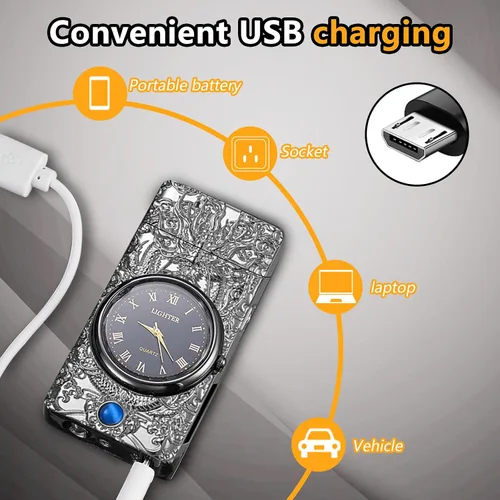 Miniatura 4 de Encendedor eléctrico con plasma de doble arco y pantalla de batería, modelo actualizado con reloj y linterna, regalo único para hombres y mujeres