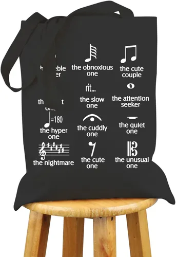 Miniatura 6 de VAMSII Divertida bolsa de mano con notas musicales para profesores, productores, amantes, banda de lona con tema de notas musicales