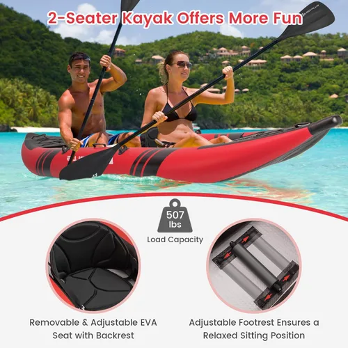Miniatura 2 de Goplus Kayak inflable, juego de kayak para 2 personas para adultos con capacidad de peso de 507 libras, 2 remos de aluminio, asiento acolchado