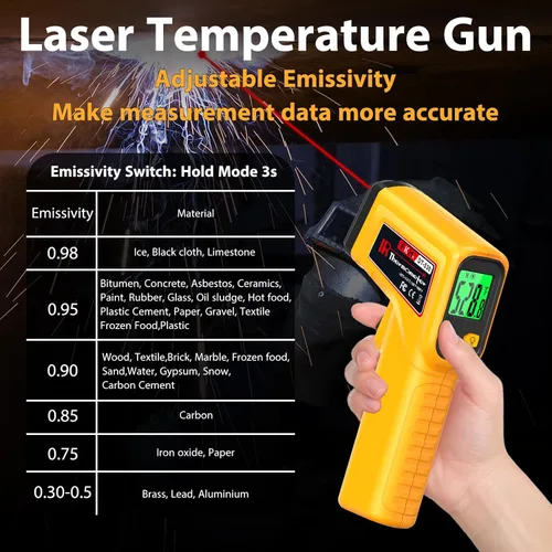 Miniatura 4 de FKM Pistola Termómetro Infrarrojo Láser Sin Contacto, Pistola de Temperatura Láser Infrarroja, -58 °F ~ 986 °F (-50 °C ~ 530 °C) Emissividad