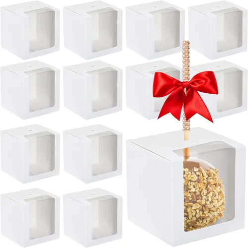 Miniatura 8 de 100 cajas de manzana de caramelo con agujero, cajas de manzana caramelo de 4 x 4 x 4 pulgadas, caja de regalo de regreso a clases, contenedor
